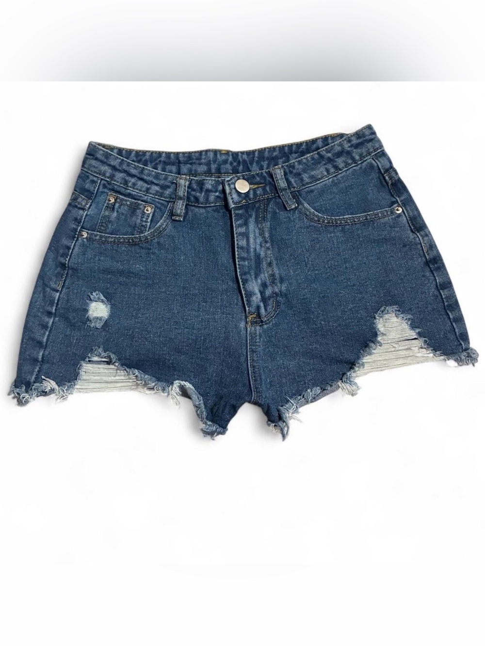 SHEIN Dark Blue Distressed High-Rise Denim Shorts